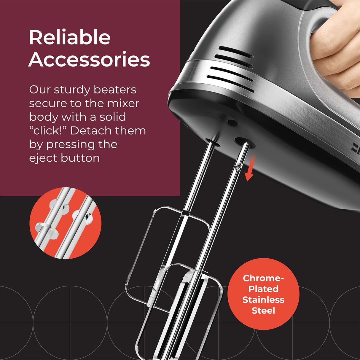 Mueller Electric Hand Mixer, 5 Speed 250W Turbo with Snap-On Storage Case and 4 Stainless Steel Accessories for Easy Whipping, Mixing Cookies, Brownies, Cakes, and Dough Batters Mueller