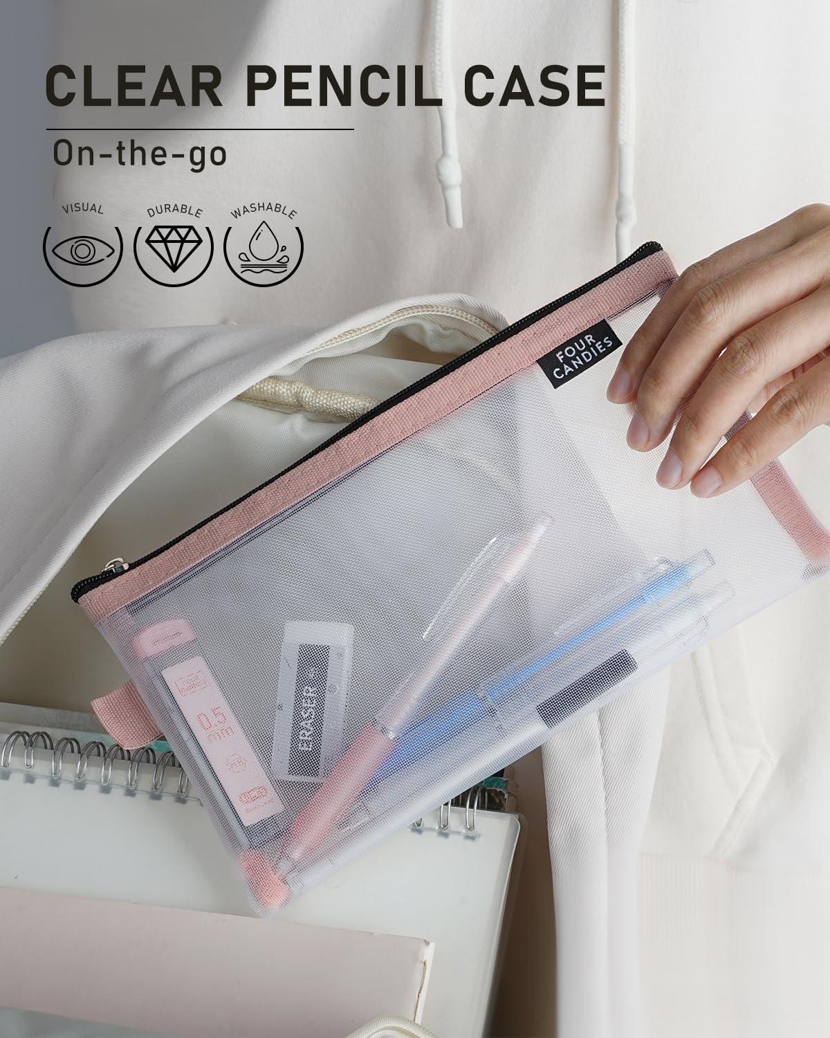 Four Candies Mechanical Pencil Set with Case, 6PCS Aesthetic Mechanical Pencils 0.5 & 0.7mm with 360PCS HB Lead Refills, 3PCS Erasers, 9PCS Eraser Refills for writing, drawing and sketching Four Candies