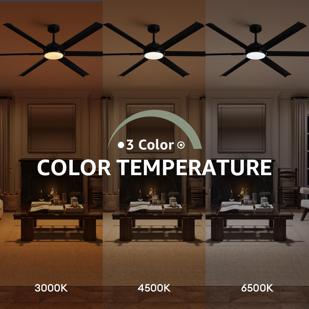 LuminFan 72 Inch Large Ceiling Fan with 6 Aluminum Blades, 6-Speed, 3-CCT, Turbo DC Motor, Remote Black Ceiling Fan for Living Room, Warehouse, Garage - Heavy-Duty Industrial Design LuminFan