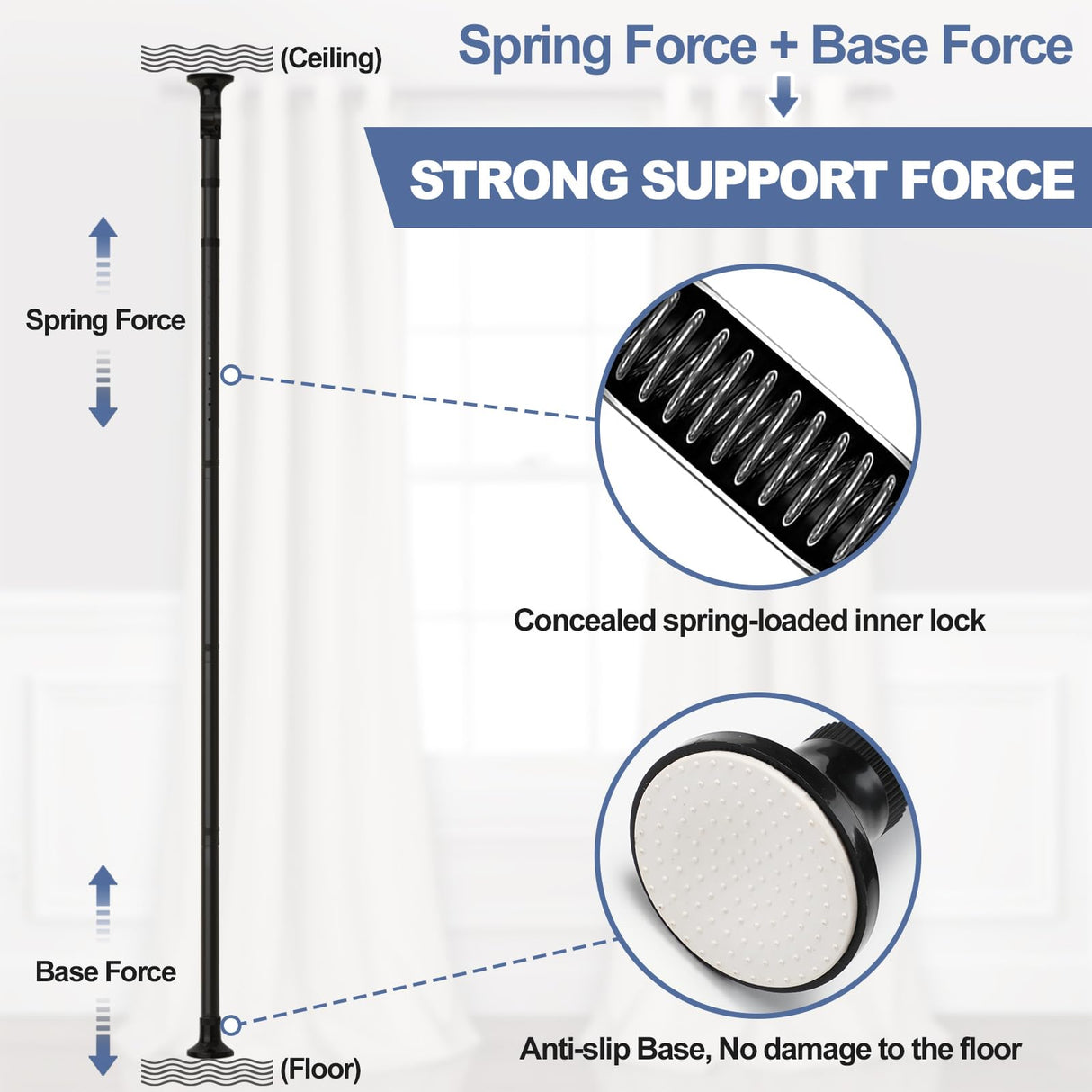 Room Divider, No Drilling Curtain Rod for Room Separation, 4-10ft (H) 28-114inch(W) Adjustable Heavy Duty Floor to Ceiling Wall Divider Hanging Room Dividers Partition Space Separator Matte Black HORSE SECRET