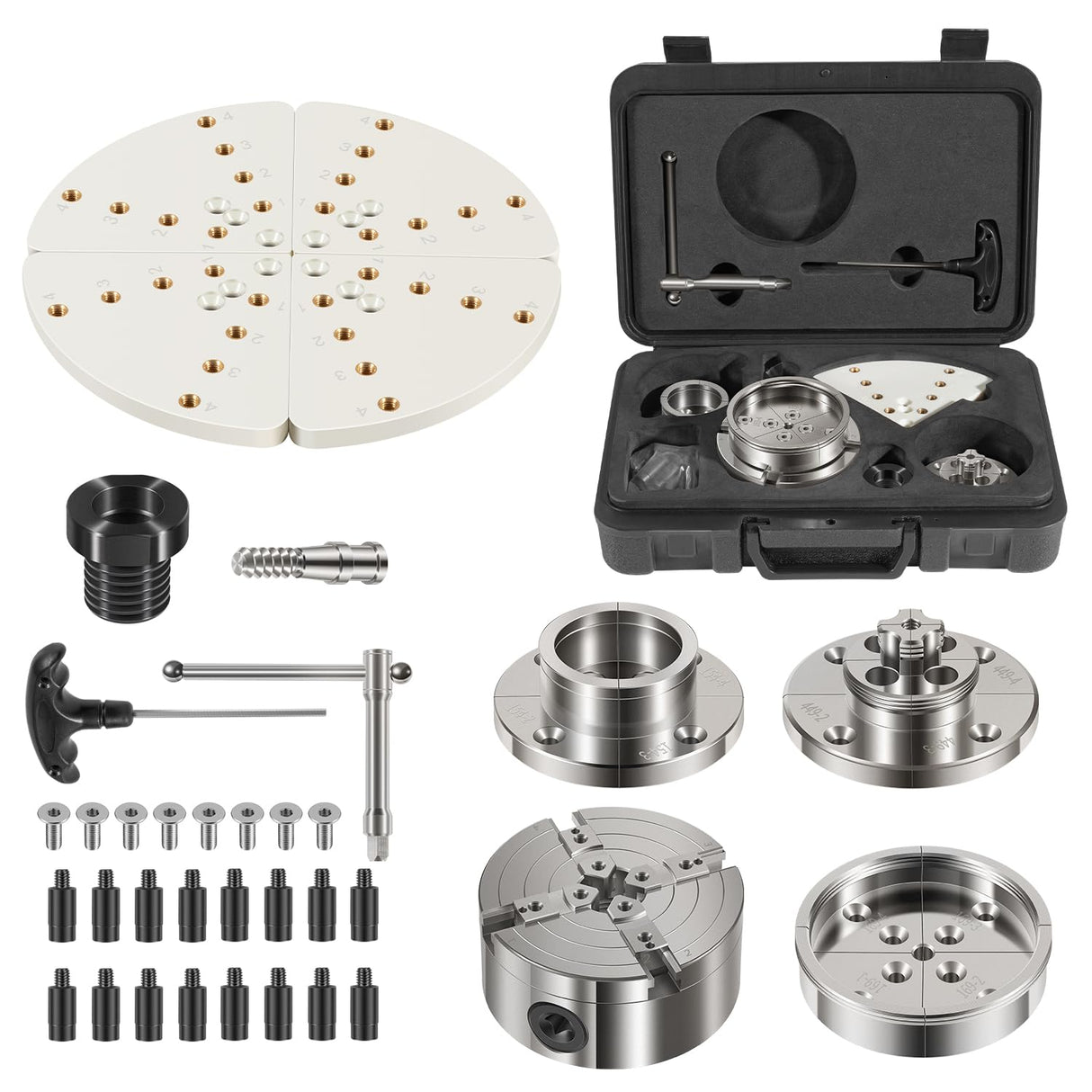 4 Inch Wood Lathe Chuck Set 1" x 8 tpi, Self Centering 4 Jaw Wood Turning Chuck set with 3 frequently used types of Jaws Deargooday