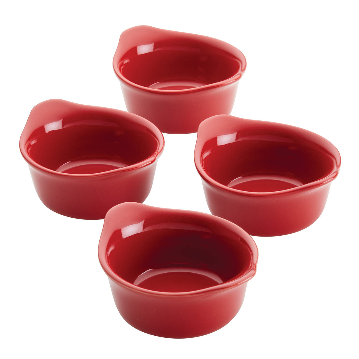 Rachael Ray Solid Glaze Ceramics Round Ramekins/Dipping Cup Set, 4 Piece, Red Rachael Ray