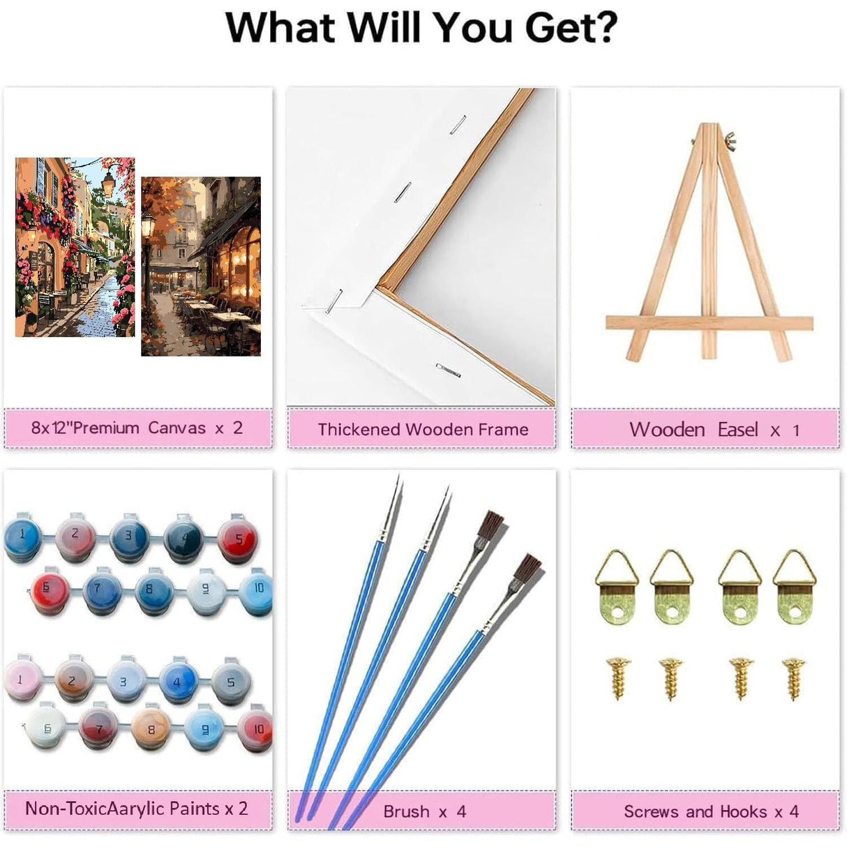 2 Pack Framed Paint by Numbers Kit for Adults - with Wooden Easel, Landscape Paint by Numbers Kit for Adults Framed, DIY Streetscape Paint by Numbers with Frame for Home Wall Decor 8x12 Inch askkqtx