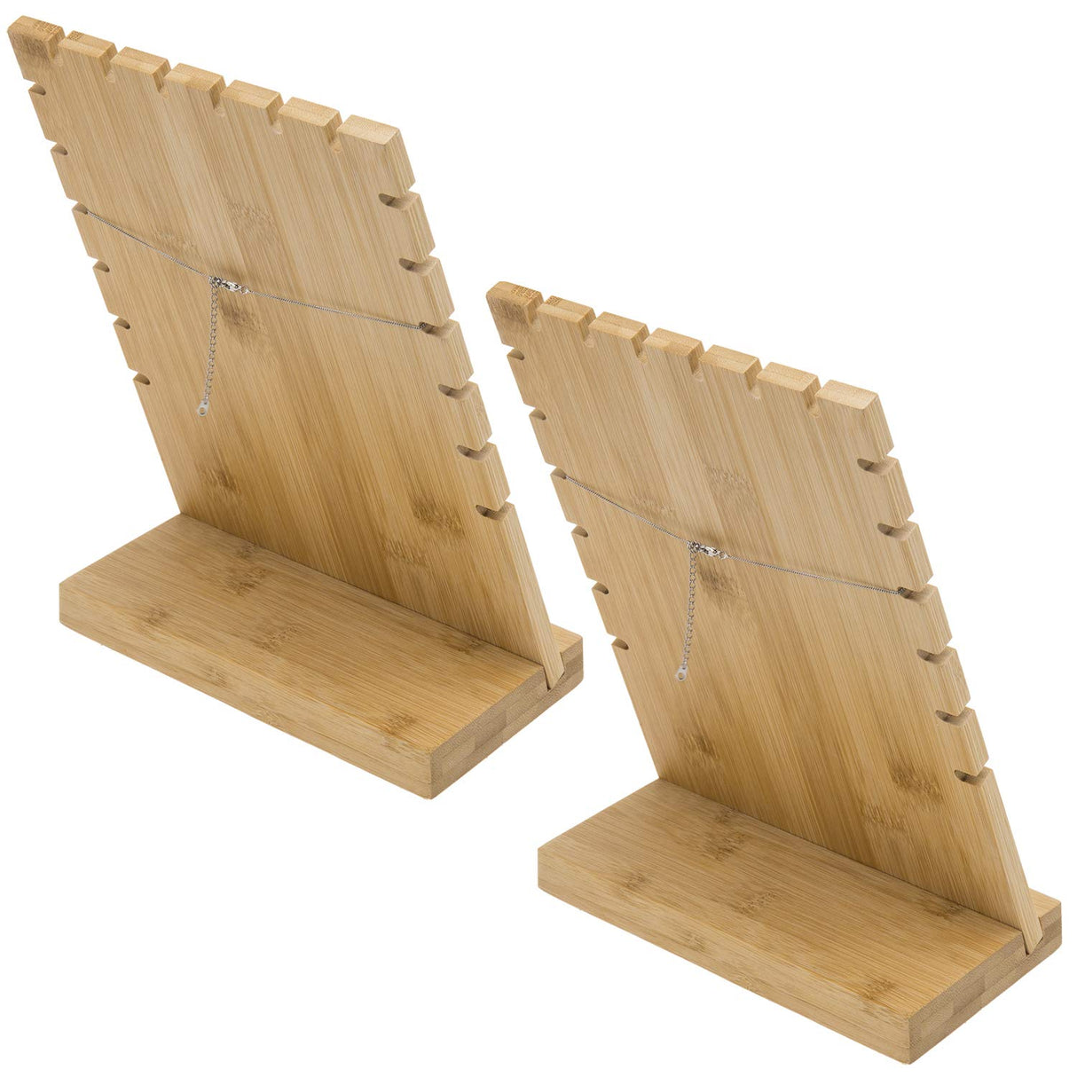 MyGift Bamboo & White Panel Jewelry/Necklace Tabletop Display Boards, Set of 2 MyGift
