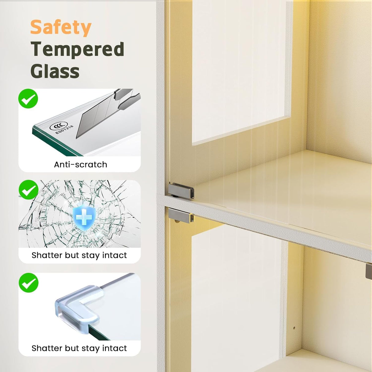 Lamtor 69-Inch Glass Display Cabinet - Adjustable Shelves Display Case, Curio Cabinet with RGB Lighting, for Game Room, Living Room, Bedroom, White Lamtor