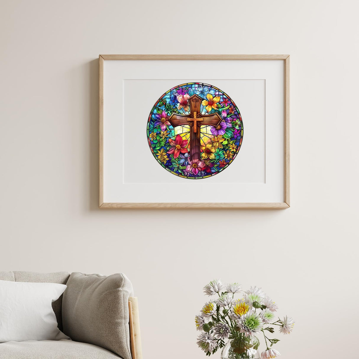 Jigfoxy Wooden Puzzles for Adults, Stained Glass Cross Wood Puzzles Adult, Unique Animal Shape Wooden Jigsaw Puzzles for Adults, Birthday Gifts for Puzzle Lovers, Family (M-11.4 * 11.4in-200pcs) Jigfoxy