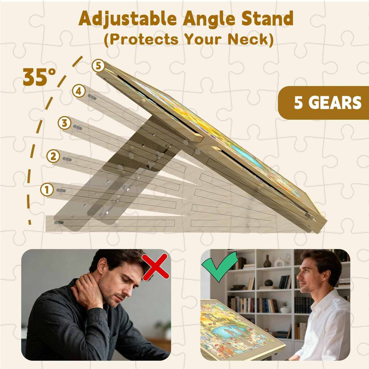 Jigsaw Puzzle Board with Drawers and Cover, Tilting Puzzle Board 1500 Pieces with 5 Adjustable Angles, Portable Puzzle Board for Adults