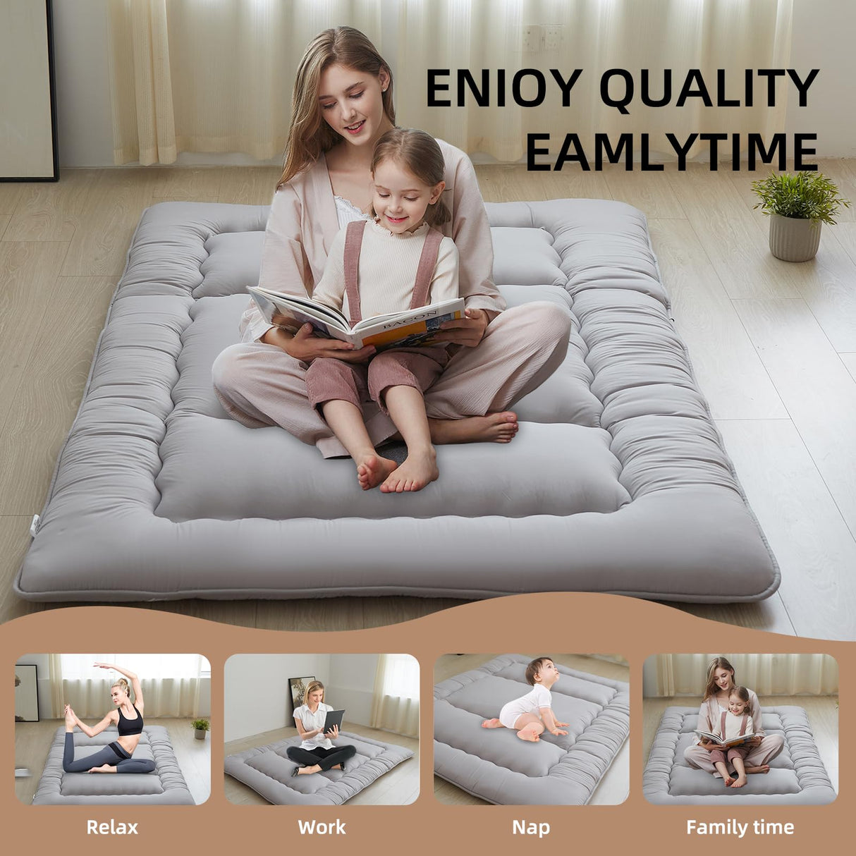 ASANEST Japanese Floor Mattress Futon Mattress,100% High Density Comfortable Foam, Thicken Tatami Mat Sleeping Pad,Roll Up Sleeping Pad ASANEST