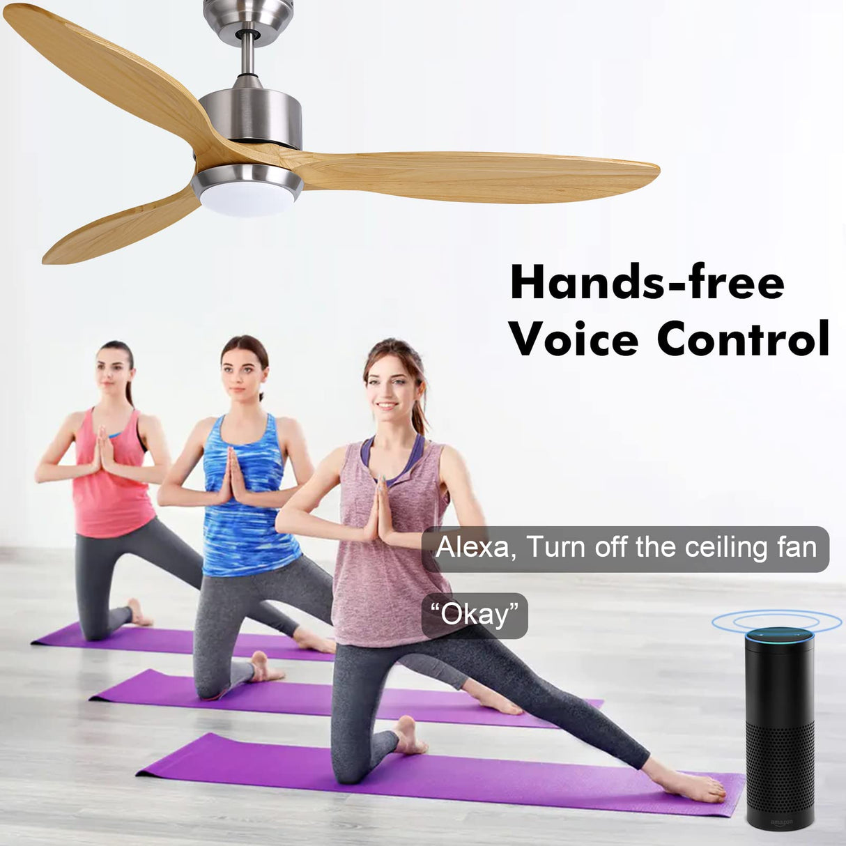 Ovlaim 60 inch Smart Ceiling Fan with Light Remote Control, Dimmable Led Quiet DC Motor Wood Ceiling Fan for Living Room, Bedroom, Patio, Farmhouse Ovlaim