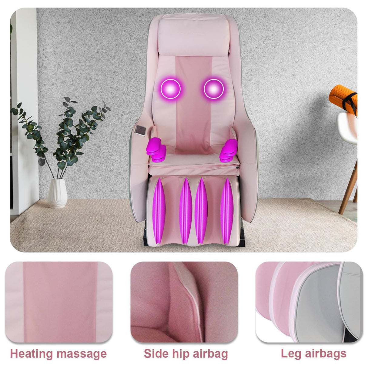 PayLessHere Zero Gravity Full Body Electric Shiatsu Massage Chair Recliner with Massaging Rollers Air Pressure Massage L-Track Stretch Wireless Bluetooth Speaker USB Charger PS4, Pink PayLessHere