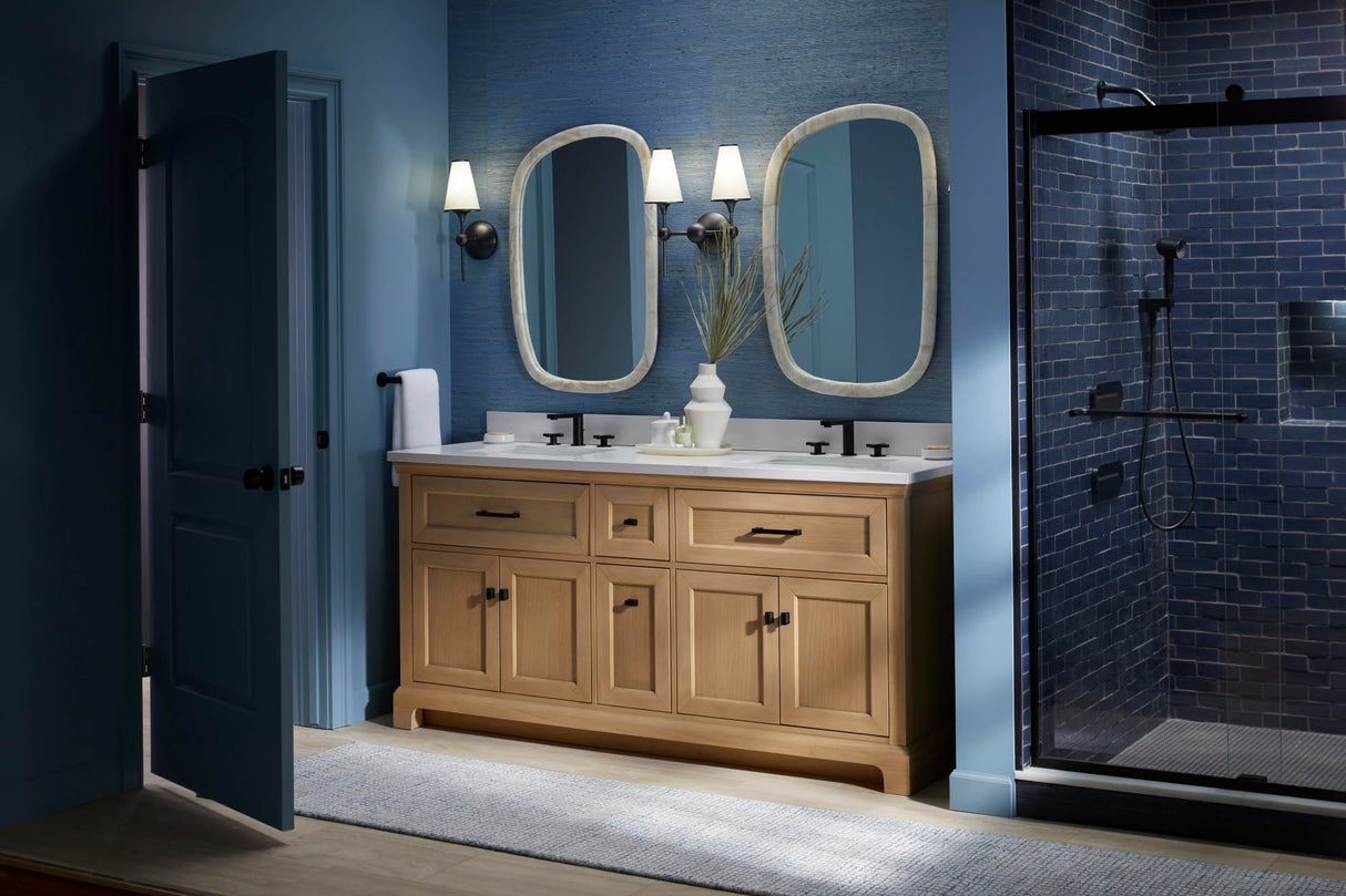 KOHLER Charlemont 60" Bathroom Vanity Cabinet with White Double Sinks and Quartz Top, Modern Bathroom Storage, White, K-29263-BD1-0 KOHLER