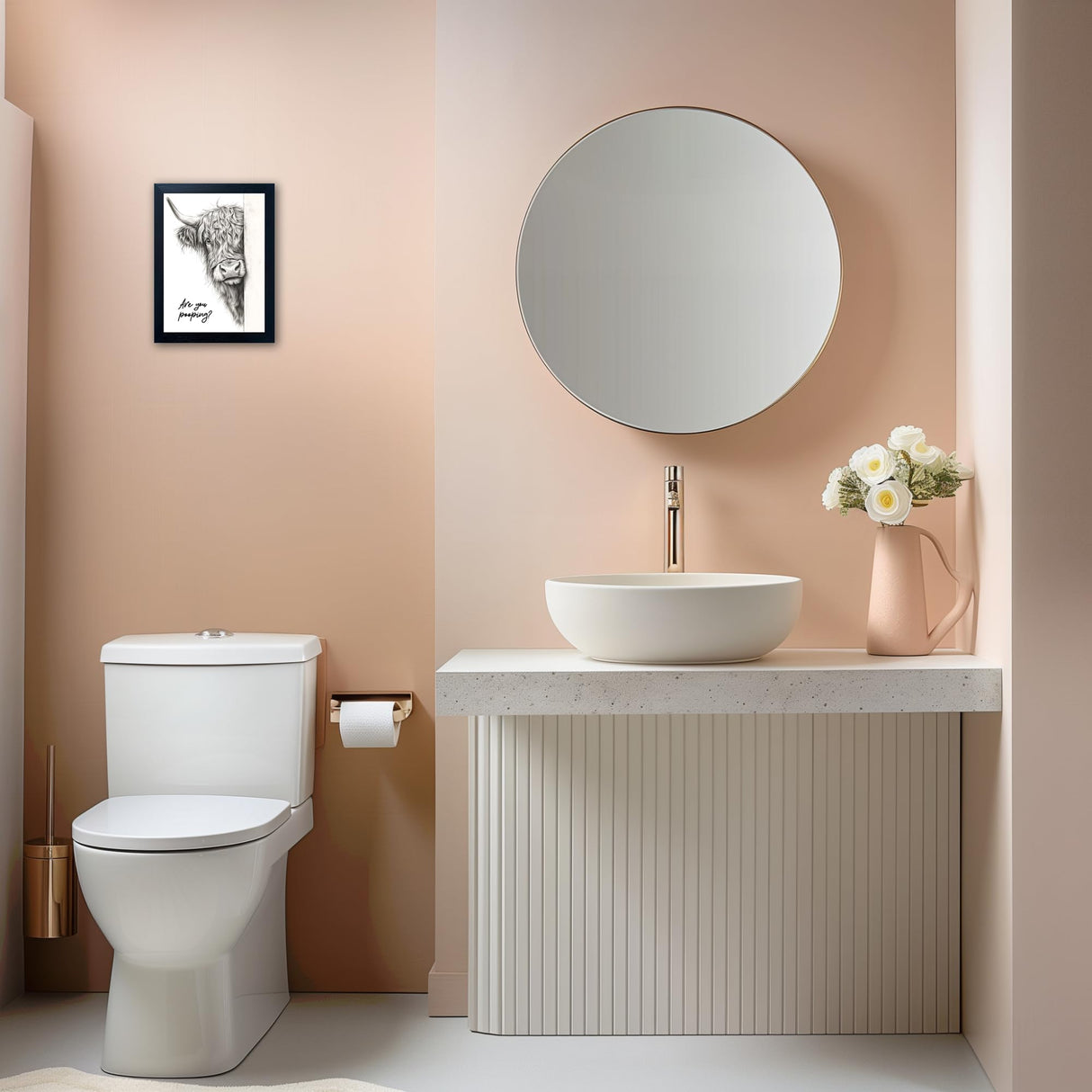 Funny Highland Cow Bathroom Wall Art - Rustic Farmhouse Wall Decor with Humorous Are You Pooping Canvas Print, Cute Animal Canvas Art for Restroom - Black Framed Cow Pictures Wall Decor Ready to Hang 8"x10" Gongyuanyihao Arts