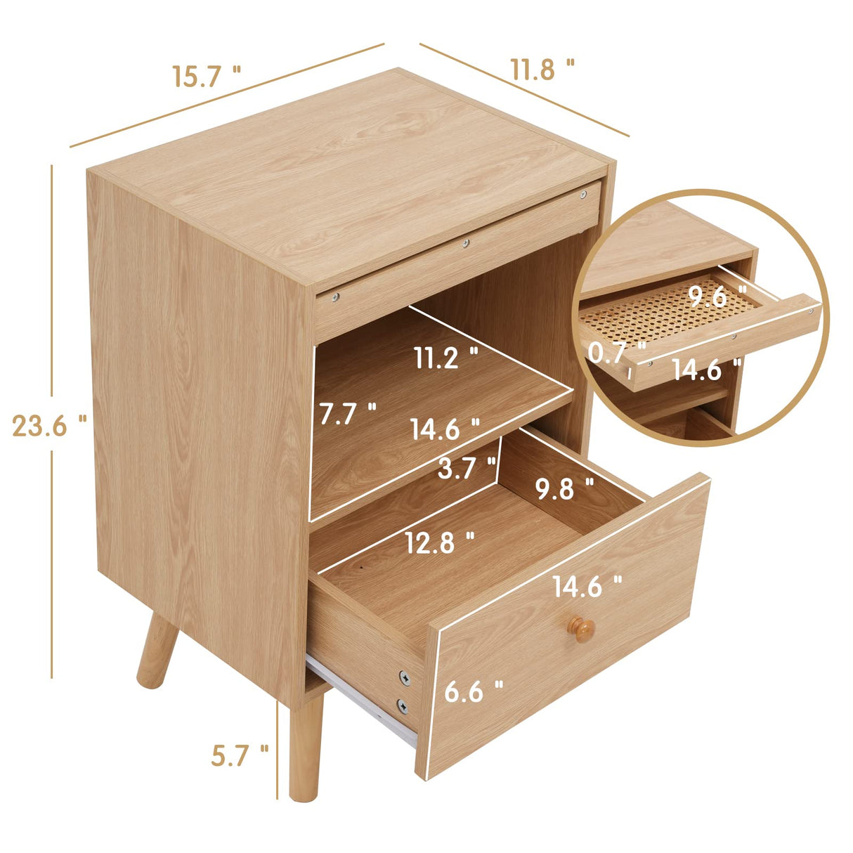 Anbuy 9 Drawer Dresser and Night stand Sets for Bedroom, One Drawer Nightstands Set of 2 & 9 Drawer Dresser Combo 3 Pieces (Natural) Anbuy