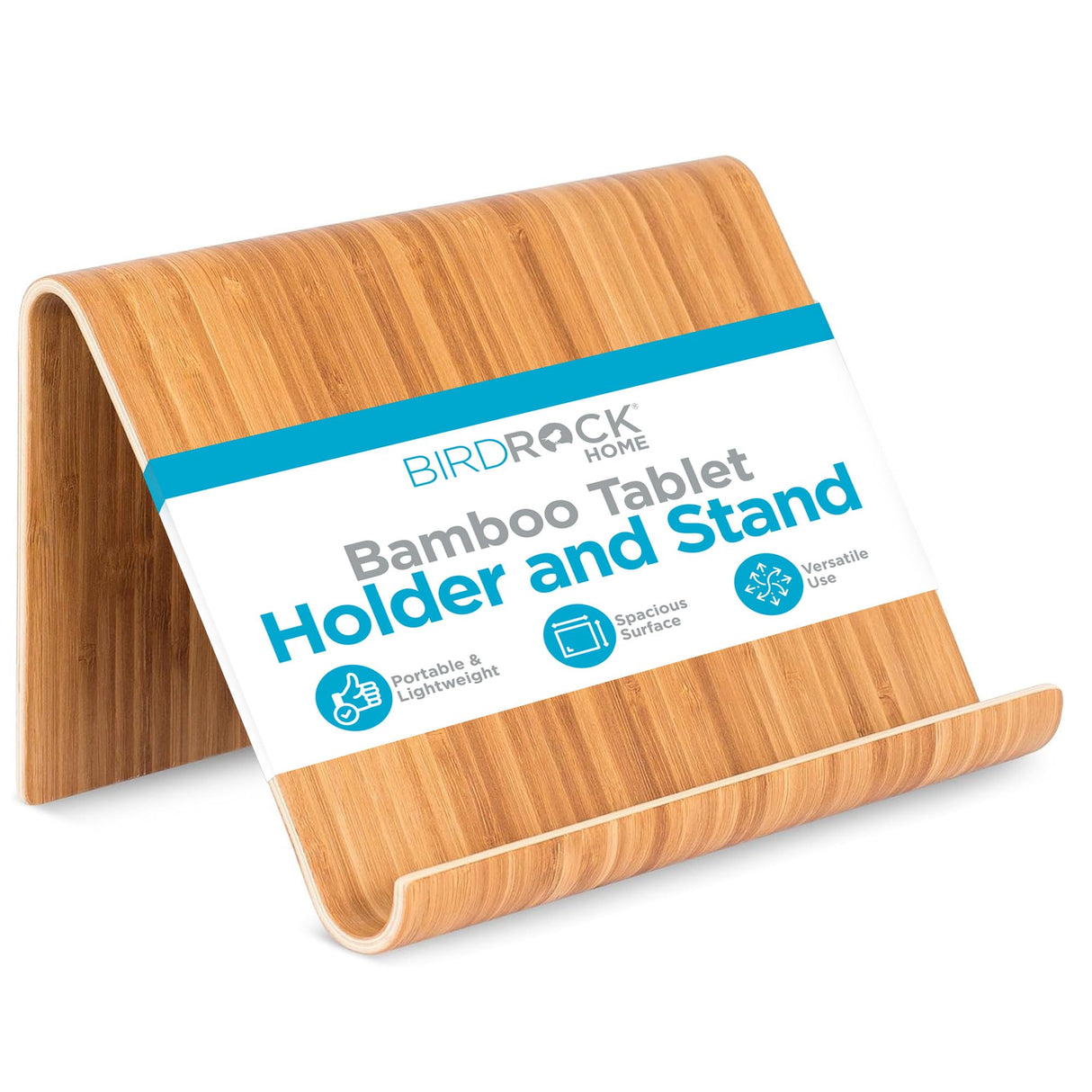 Sofia + Sam Bamboo Tablet Holder and Stand - Natural Wood - Adjustable Base for Surface, E-Readers, Smartphones - Kitchen Tabletop Organizer - Portable Stand for Books, Cookbooks, and Devices Sofia + Sam