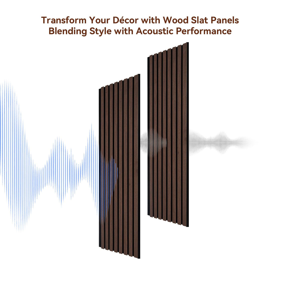 Wood Slat Panels, Interior Wall Decor Easy Installation, Soundproof Slatted Wall Panels 3D Acoustic Decoration for Office, Meeting Room, Café, Bars, Restaurant & Home, Red Brown 2 Pcs 47.2×12.5 in WoveN SounD
