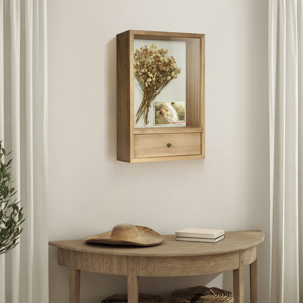 TJ.MOREE Deep Shadow Box Frame with Drawer, Shadowbox Display Case with Glass Window Picture Frame Memorabilia Bouquet Medals Military Photos Memory Box for Keepsakes TJ.MOREE