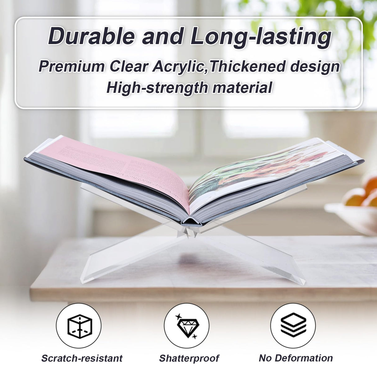 CRIKELE Acrylic Book Stand - Open Coffee Table Book Display, Clear Cookbook, Magazines & Textbooks Holder Crikele
