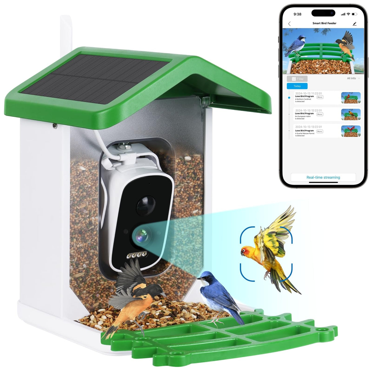 seanme Smart Bird Feeder with Camera Solar-Powered | 2.5K HD Live View, AI Identify 10,000+ Birds | Instant Alerts & Weatherproof Design | Bird Watching Birthday Gift for Mom/Father/Grandparents seanme
