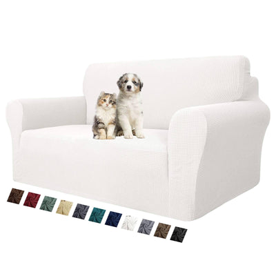 MAXIJIN Stretch Loveseat Sofa Slipcovers 1 Piece Love Seat Couch Covers for 2 Cushion Couch Non Slip Sofa Cover Washable Dog Cat Proof Furniture Protector Pet Friendly (Loveseat, White)