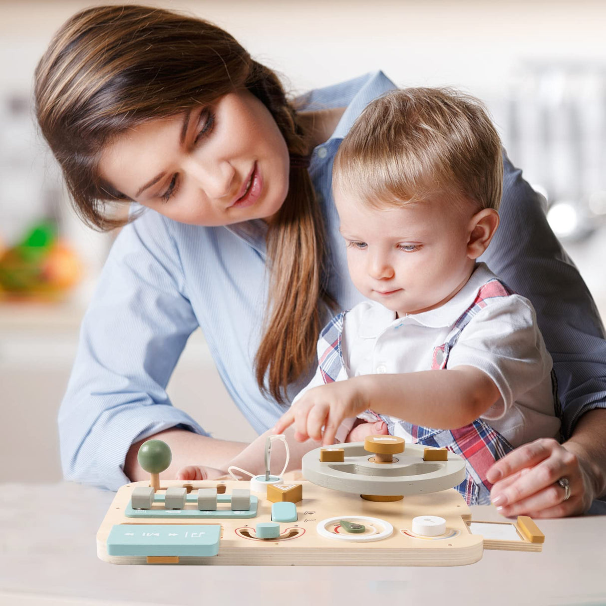 Busy Board - Montessori Toy Wooden Car Steering Wheel Busy Board Toddler Sensory Toys - Activity Board for Toddlers - Kids Educational Activities Promotes Fine Motor Basic Skills Toys - Kids Gifts Mamimami Home