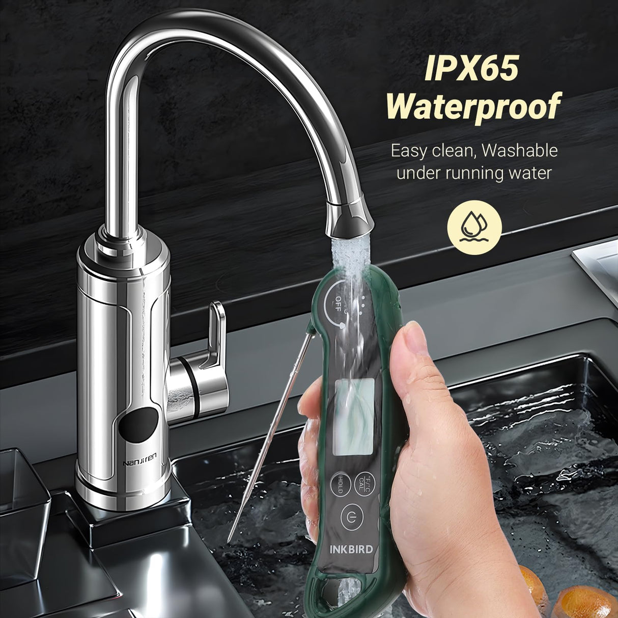 INKBIRD 0.5 Seconds Instant Read Meat Thermometer for Cooking RHT-11K, ±0.5℉ Accuracy Digital Food Thermometer with 1.42inch Large Screen, Waterproof Kitchen Thermometer for Candy, Grill, BBQ, Brewing Inkbird