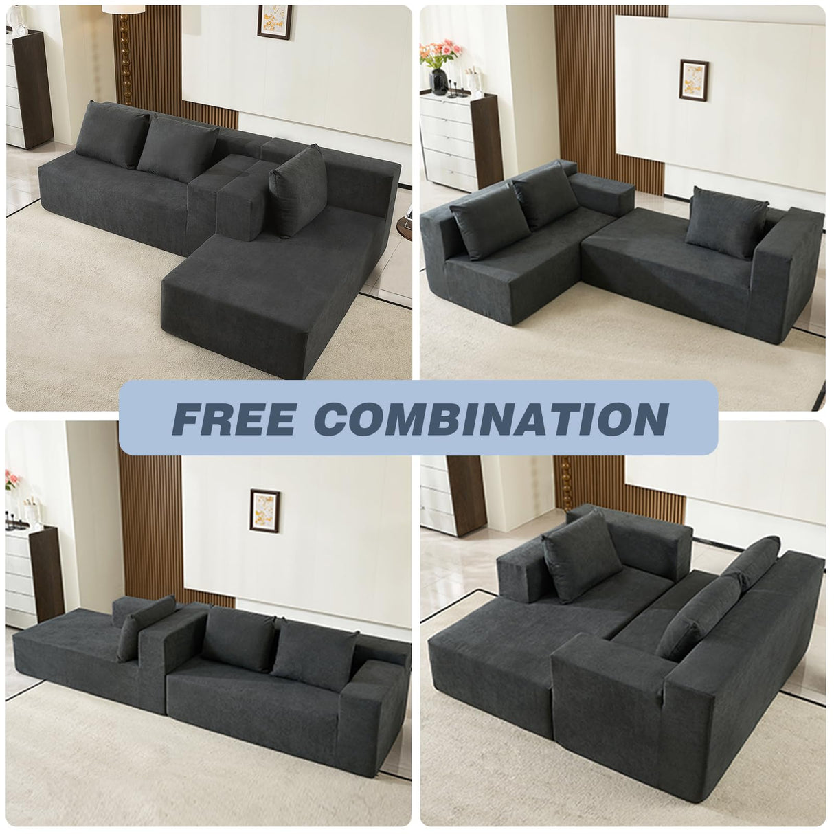ANONER 103” Modular Sectional Sofa - L Shaped Upholstered Cloud Couch, Free Combination Deep Seat Corner Sofa, Sectional Couches for Living Room, Modern Minimalist Couch, Dark Grey ANONER
