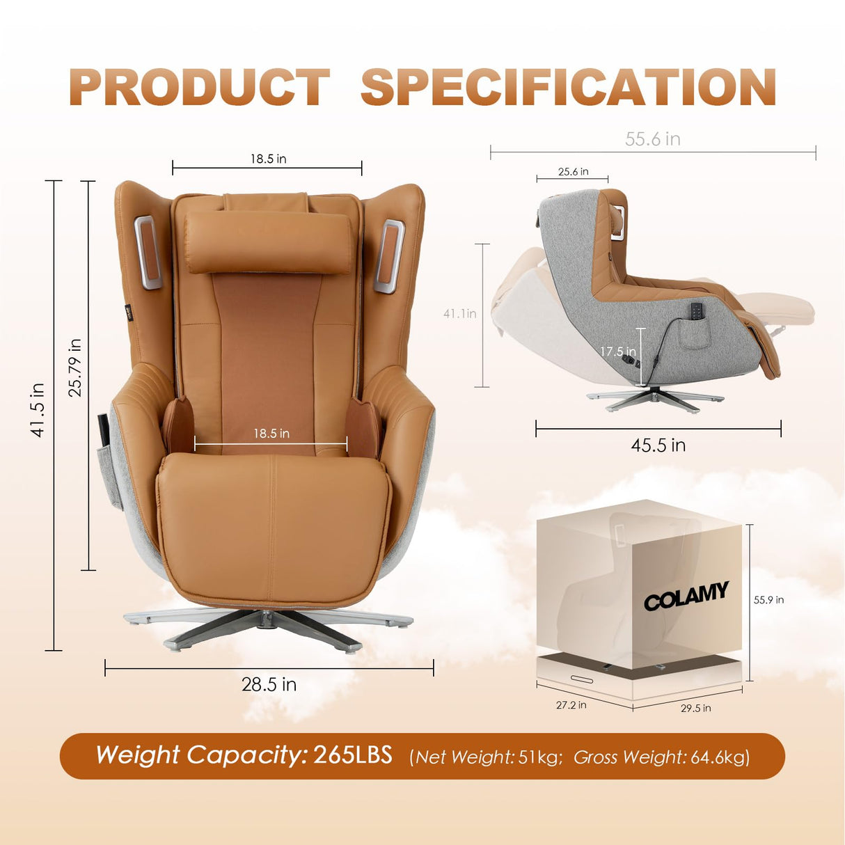 COLAMY Zero-Gravity Massage Chair | Massage and Leisure Dual-Use Chair,360° Swivel,Heat, Low-Noise 3D Bluetooth Speaker | Living Room(Brown COLAMY