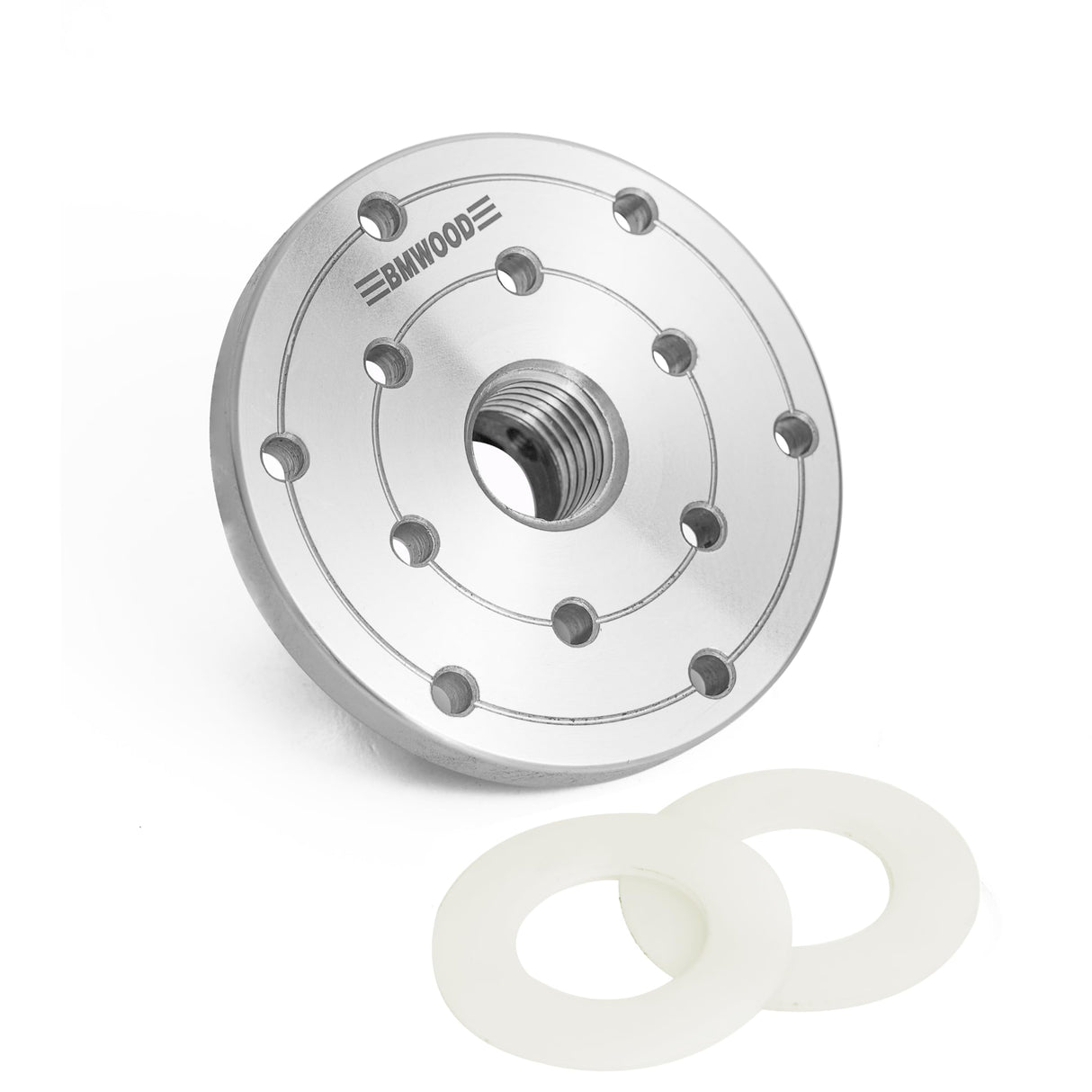 BMWOOD 4" Faceplate with 1"x8TPI Thread, with Two Nylon Washers for Woodturning Lathe,12 Mounting Holes. BMWOOD