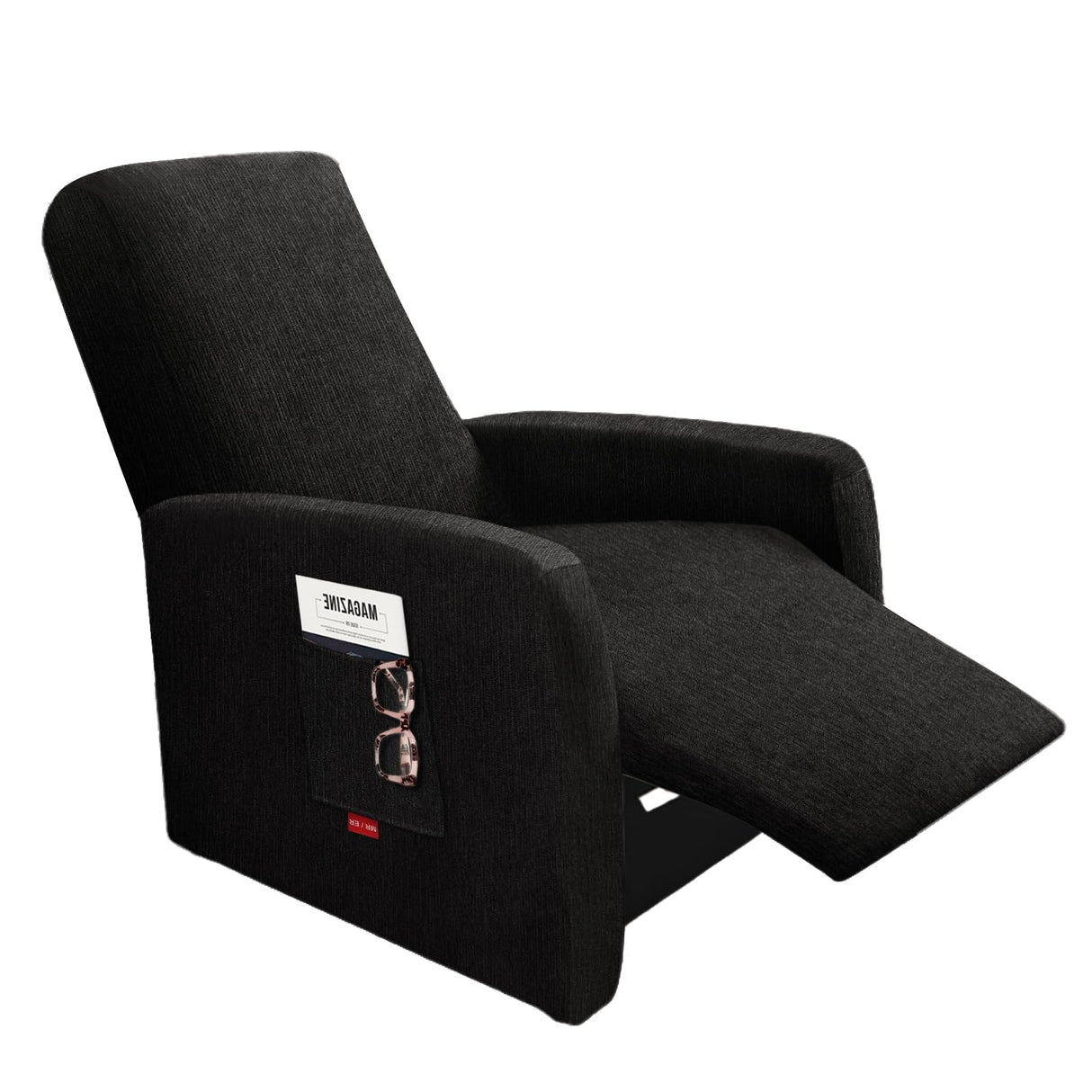 Jcones 3 Pieces Plush Fabric Extra Small Recliner Chair Covers Stretch Recliner Slipcover for Lazy Boy Wide Recliner Chair Washable (Black) Jcones