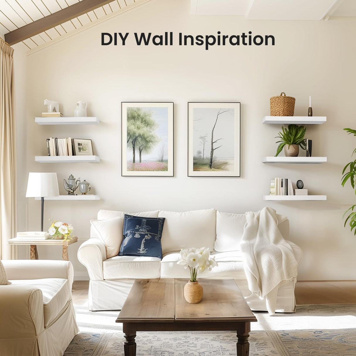 AMADA HOMEFURNISHING Floating Shelves, Wall Shelves for Bathroom/Living Room/Bedroom/Kitchen Decor, White Shelves with Invisible Brackets Set of 3 - AMFS08 AMADA HOMEFURNISHING