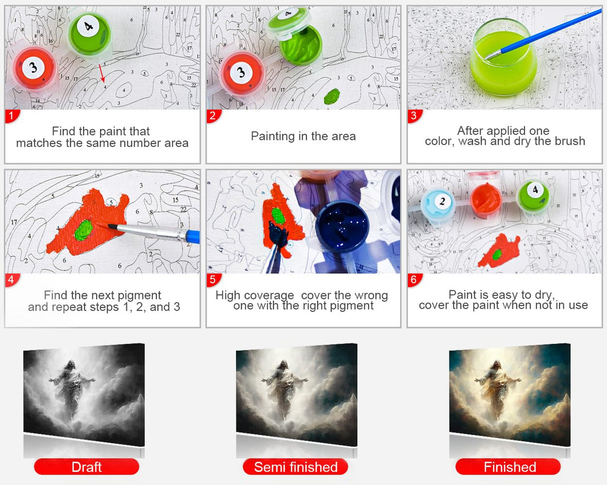 Paint by Numbers for Adults DIY Jesus Painting Paint by Numbers Kits Christianity Hand for Kids Beginner Oil Painting Kits for Home Decor 16x20 Inch Generic