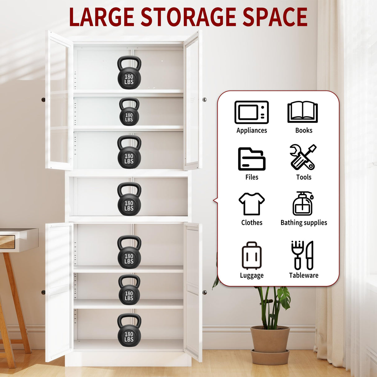 AQY Kitchen Pantry Cabinet,72" White Pantry Storage Cabinet with Adjustable Shelves and Glass Doors,Freestanding Cupboard,Metal Pantry Cabinets with Handle for Living Room Kitchen Assembly Required AQY