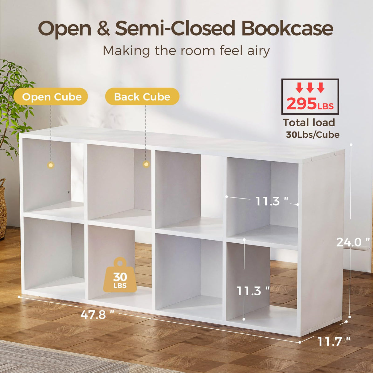 COMHOMA 8 Wood Cube Storage Organizer with Open Back and Removable Back Panels, 11In White Cube Storage Bookshelf, Cubicle Shelf Bookcase for Home Office Bedroom Living Room, Vertical or Horizontal COMHOMA