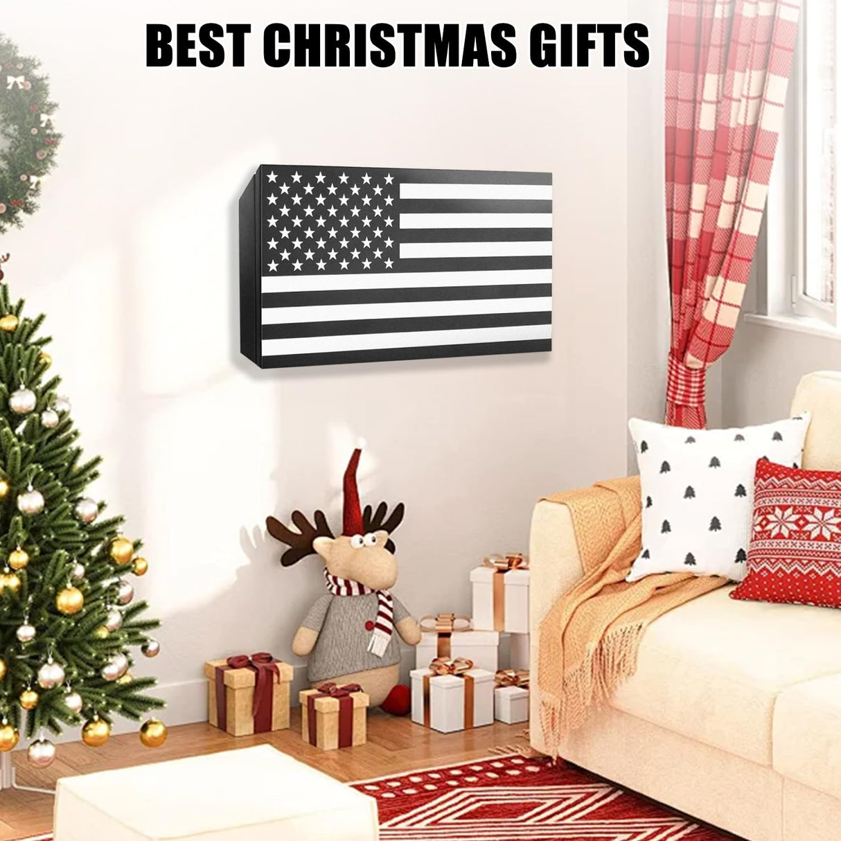 BUYYAH American Flag Gun Concealment Case, 19.7" x 11.8" x 4.9" American Flag Wall Hanging Concealed Gun Cabinet, Combination Lock All Iron Frame for Police Gift BUYYAH