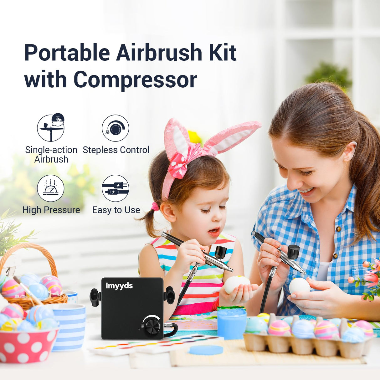 imyyds 40PSI Airbrush Kit with Compressor, Stepless Adjustable Air Brush Kit with Air Compressor, Portable Airbrush Gun Kit, Airbrush Compressor Kit for painting, Nails, Modeling, Cake imyyds