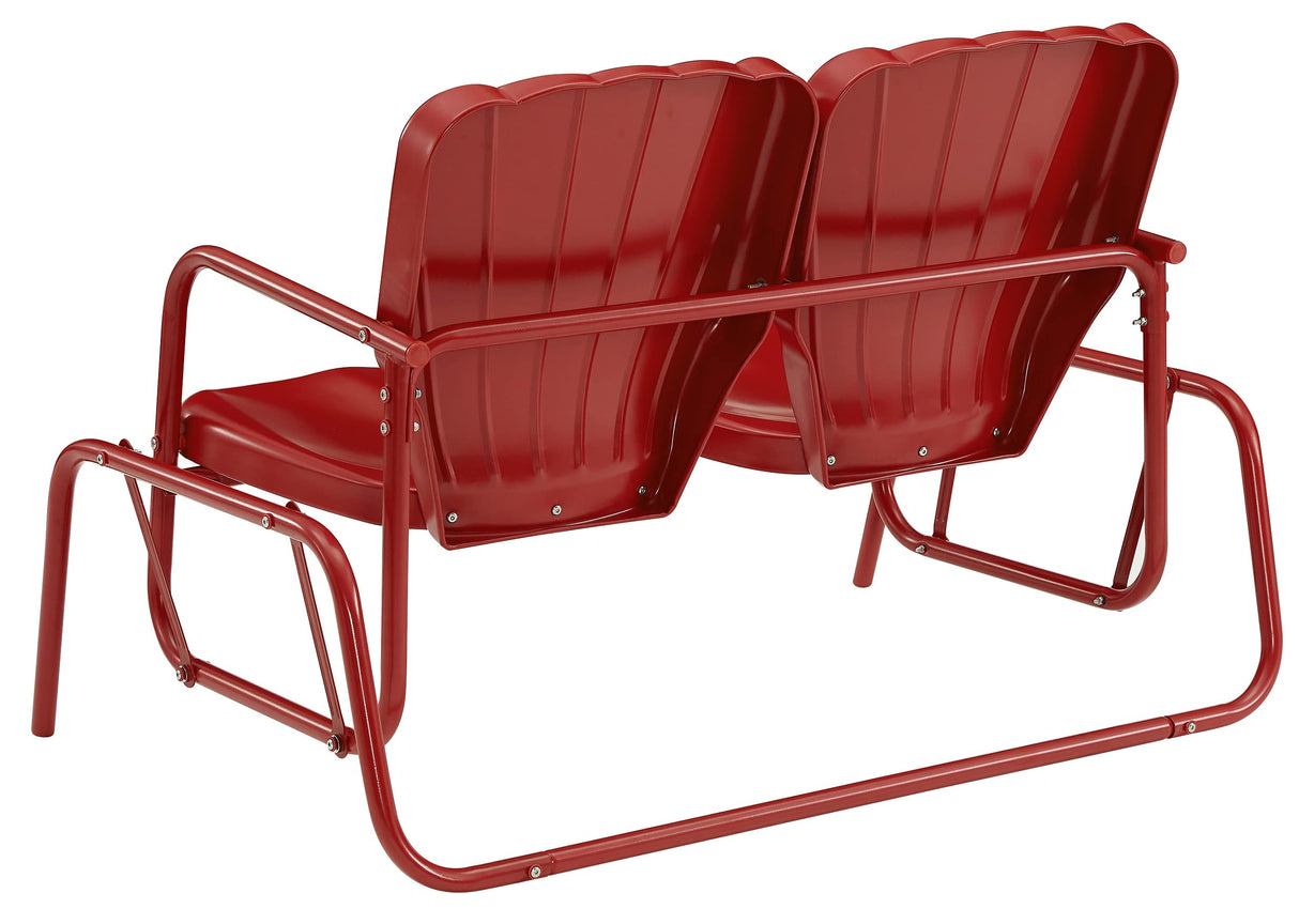 Crosley Furniture Ridgeland Retro Metal Outdoor Loveseat Glider, 2-Person Rocking Patio Bench for Porch, Bright Red Gloss Crosley Furniture