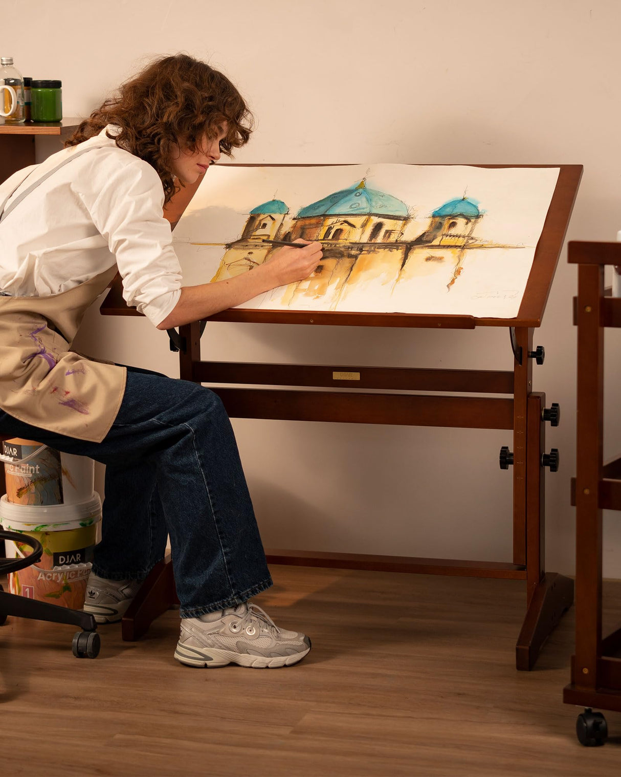 DJAR Adjustable Wooden Drafting Table, 35"x24" Walnut Drawing Desk for Art, Sketching, Painting & Writing DJAR