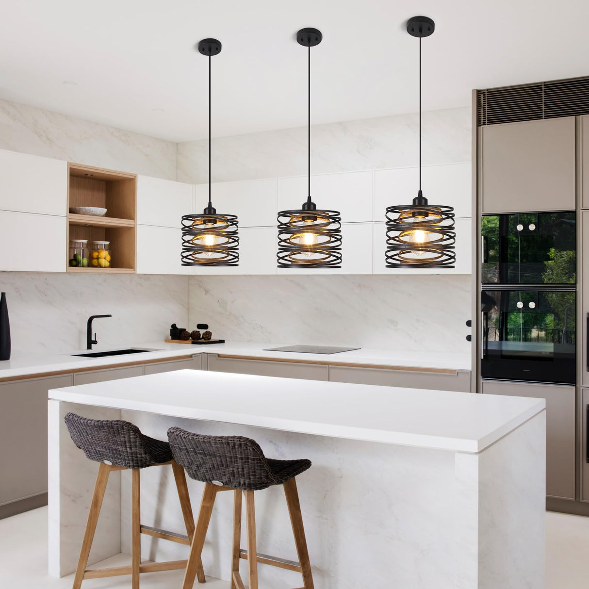 Ynzefly Pendant Light, Kitchen Island Hanging Light Fixtures Wood Farmhouse Metal Pendant Lighting for Dining Room Bedroom Bar Office, Industrial Black, 1 Pack Ynzefly