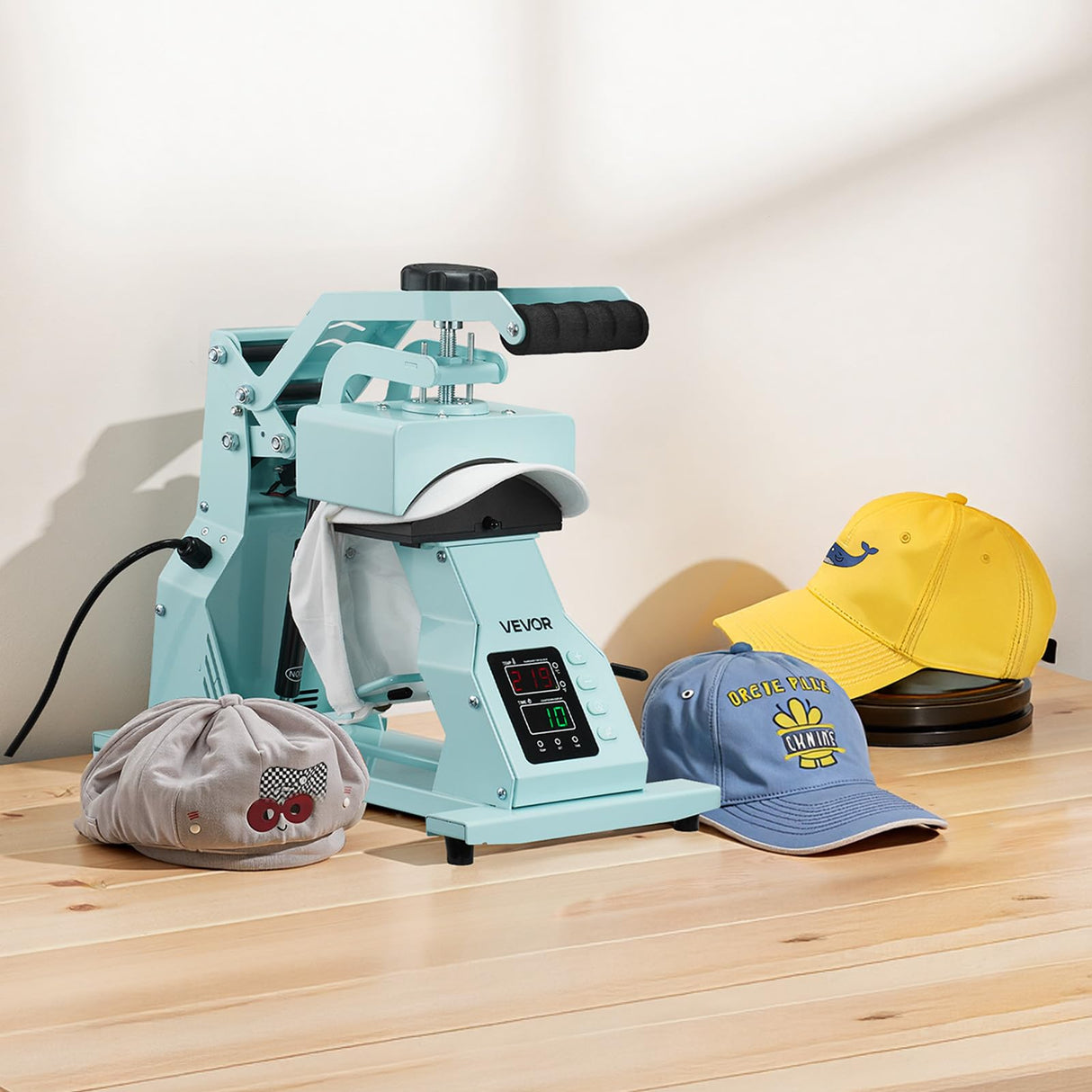 VEVOR Hat Heat Press Machine, with 2pcs Interchangeable Platens, Precise Temperature and Time Control, Hat Press for HTV Iron On and Sublimation Projects, for Caps, Headbands, Cuffs, Face Masks, Green VEVOR