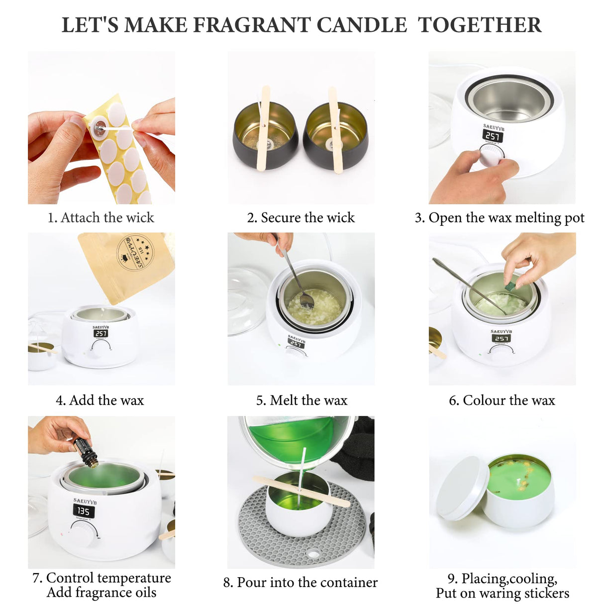 SAEUYVB Complete Candle Making Kit, Candle Making Kit for Adults with Hot Plate, DIY Starter Candle Making Supplies/Kit - Perfect as Home Decorations(White) SAEUYVB
