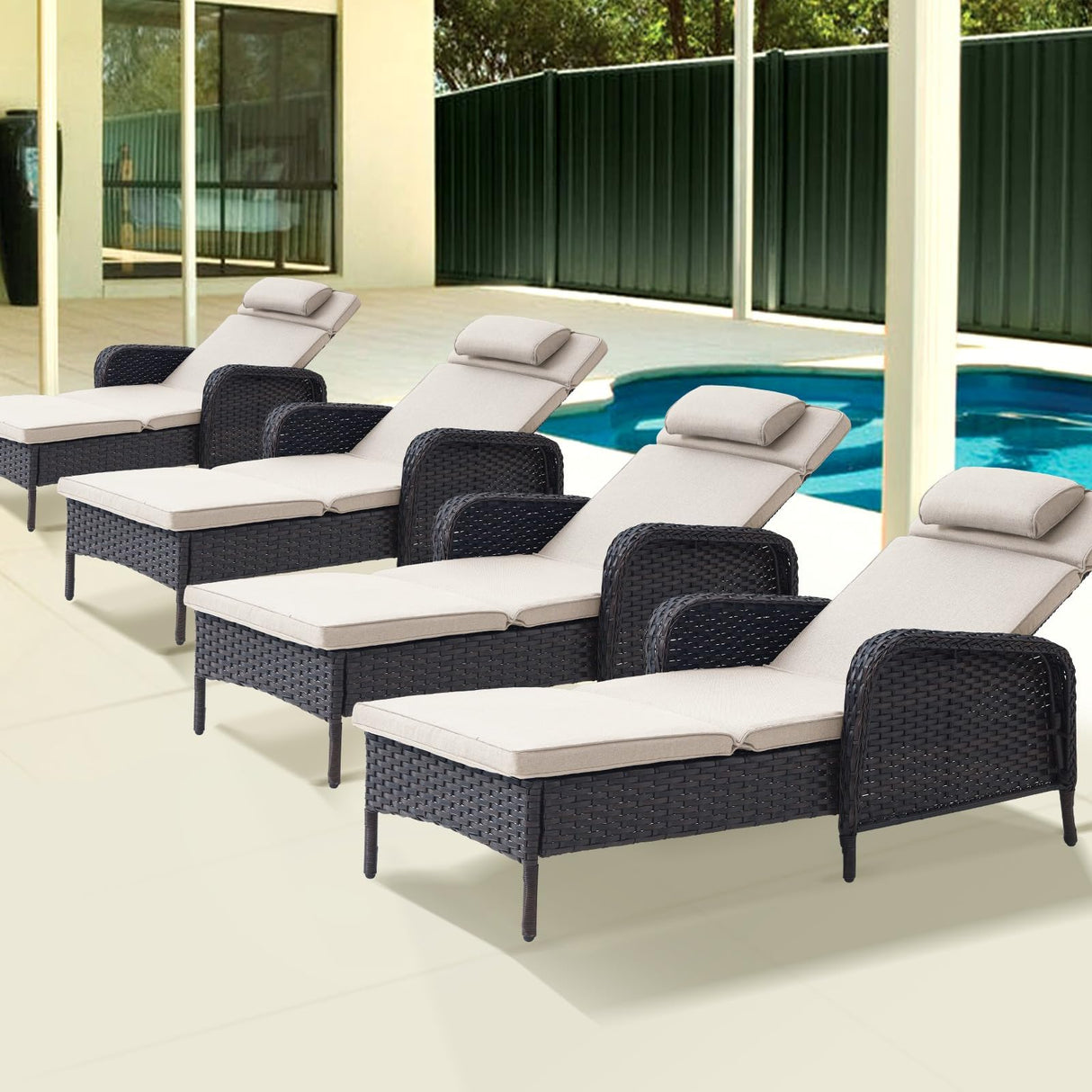 Belord Outdoor Chaise Lounge Patio Recliner - 75 Inch Adjustable Wicker Chaise Lounge with Soft Pillow Removable Cushions, All Weather Rattan Pool Lounge Chair for Poolside Deck Brown/Beige Belord