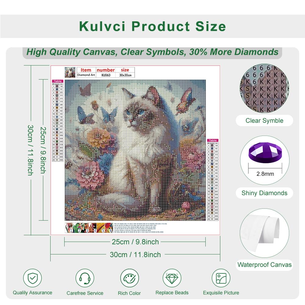 Kulvci Cat Diamond Art Kits for Adults, Diamond Painting Kits for Beginners, DIY 5D Diamond Painting with Round Gem Art Kits for Adults for Gift Home Wall Decor 12x12inch Kulvci
