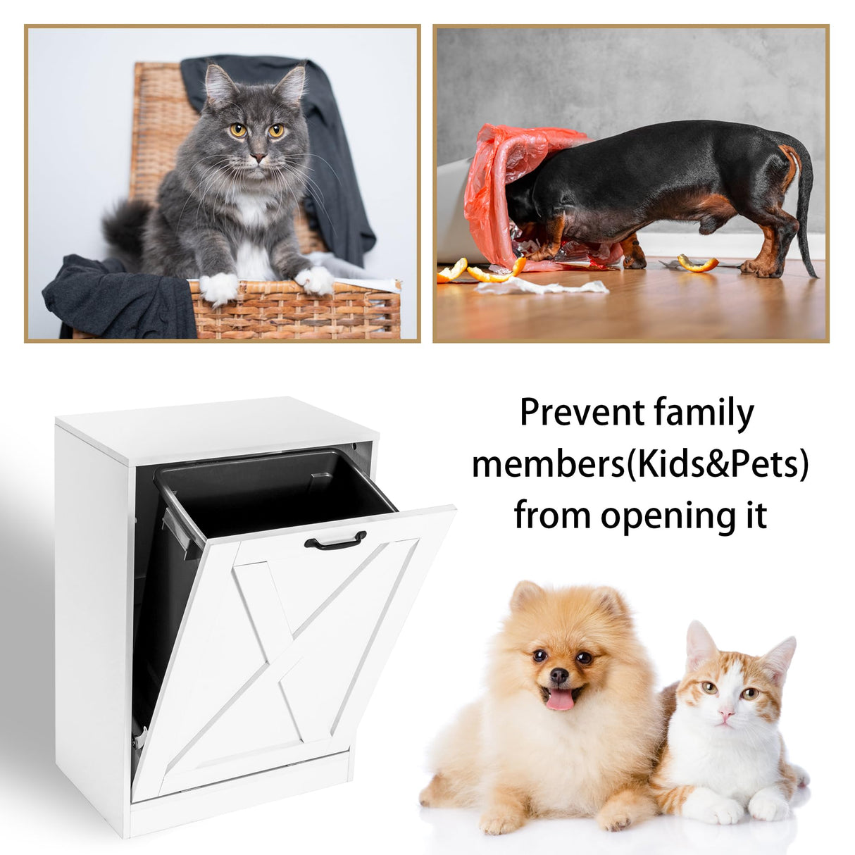 Zedesey 13 Gallon Wooden Tilt Out Trash Cabinet Hidden Trash Can Kitchen Recycling Cabinet Laundry Cabinet for Kitchen, Living Room (White) Zedesey