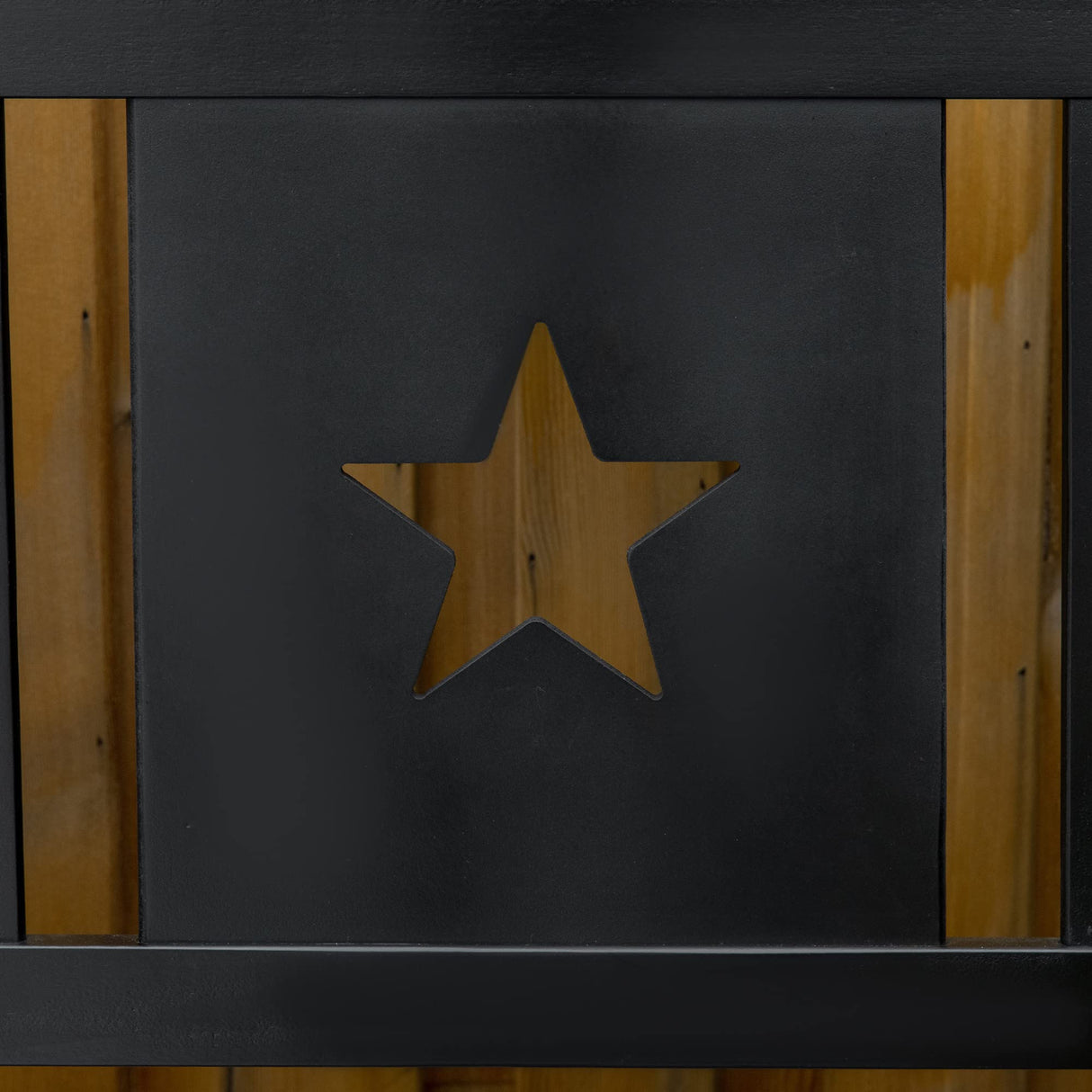 Outsunny 43 Gallon Outdoor Wooden Storage Bench with Backrest and Armrests, Black Star Motif Outsunny