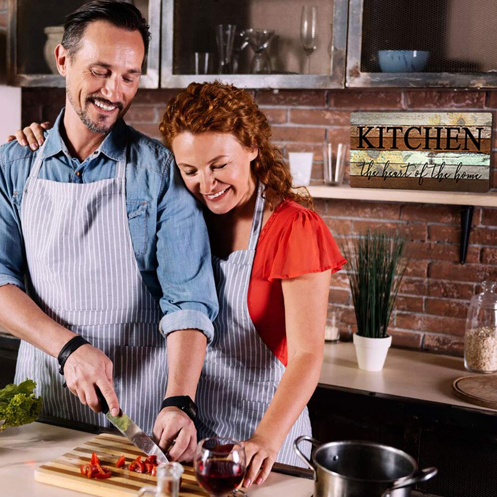 Farmhouse Kitchen Signs Wall Decor Funny Kitchen Wall Art-Kitchen is The Heart of The Home-Sunflower Themed Printed Large Wood Signs Kitchen Wall Decor Home Decorations 16" x 8" SAC SMARTEN ARTS