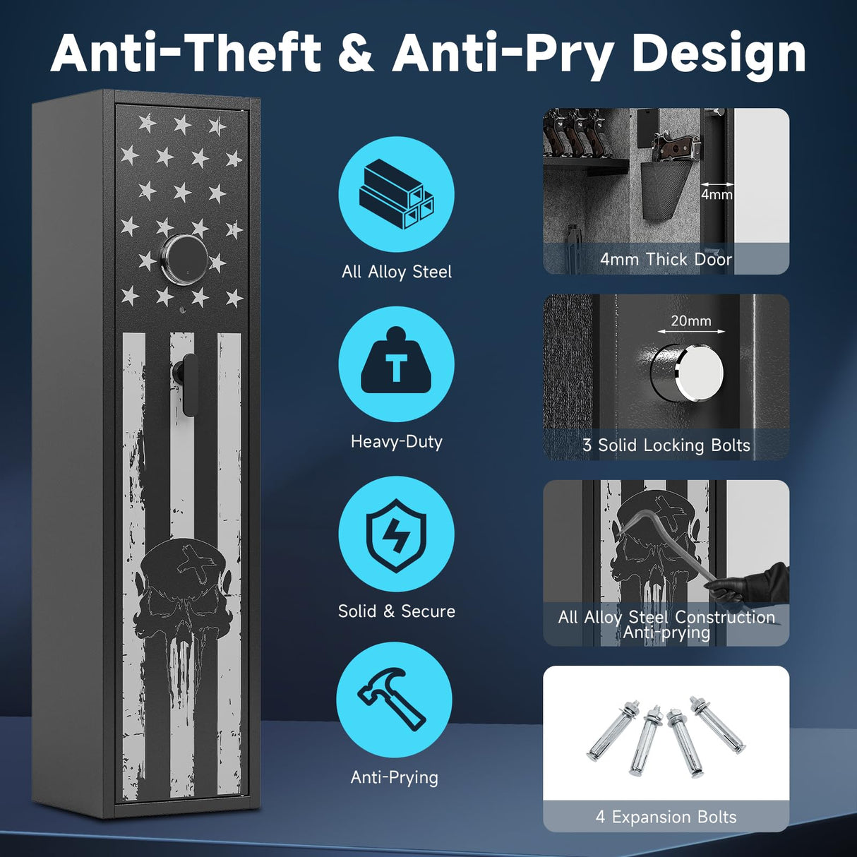 KAER 6 Rifle Gun Safe, Quick Access Large Gun Safe for Home Rifle and Pistols, Electronic Locking Heavy-Duty Gun Cabinet with Pockets and Removable Shotgun Handgun Rack & Shelf, Assembled KAER