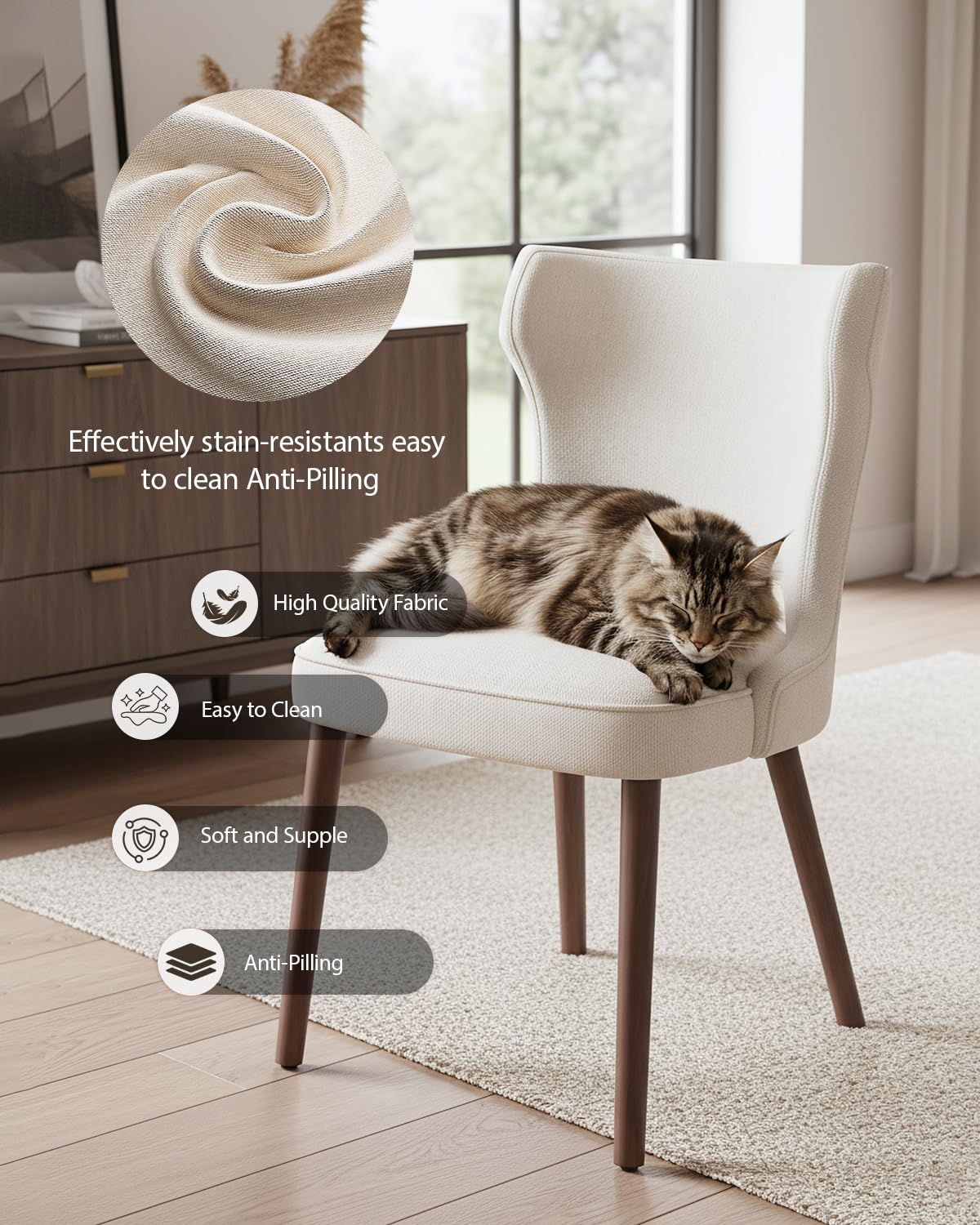 Homixis Wooden Dining Chairs Set of 4, Farmhouse Dining Room Chairs, Modern Kitchen Chairs, Upholstered Chair for Restaurant & Cafe, Beige Homixis