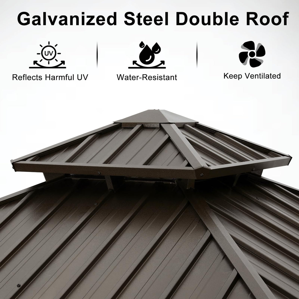 ABCCANOPY Hardtop Gazebo 10x10 - Outdoor Metal Hard Top Gazebo, Permanent Galvanized Steel Aluminum Framed Pavilion with Netting and Curtain for Patio Backyard Lawn Garden (Double Roof, Khaki) ABCCANOPY