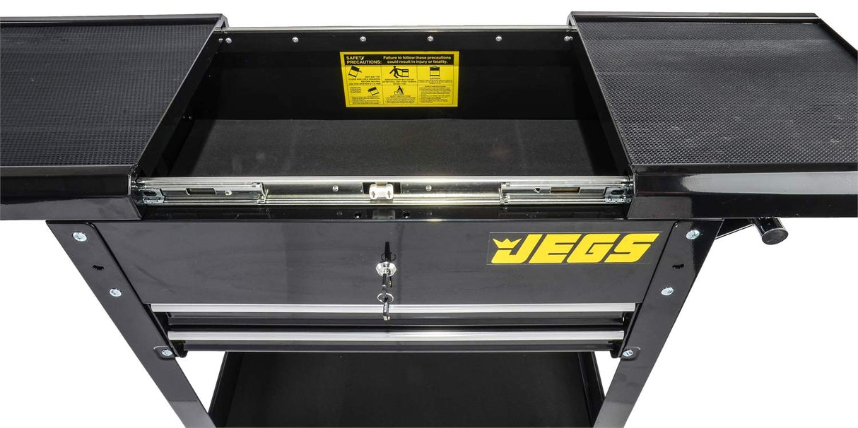 JEGS Heavy-Duty Tool Box Cart | 220 LBS Capacity | Uses Four 4” Caster Wheels | Includes 2 Keyes And 6 Drawer Liners | Black With JEGS Logo | 2 JEGS