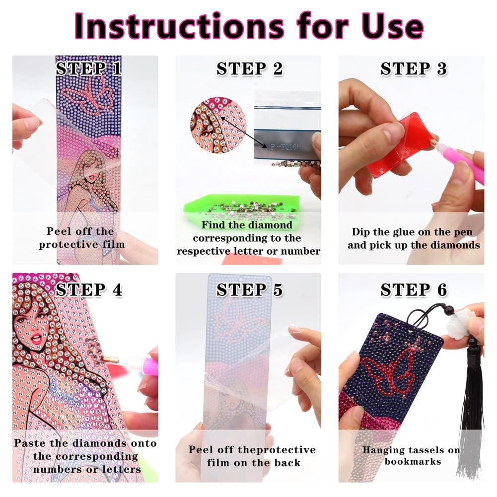 Nikolle Diamond Art Bookmarks, 4 Pcs Acrylic Bookmarks for Book Lovers, DlY Cartoon Diamond Painting Bookmark Kits for Adults, Taylor Gifts for Women Nikolle